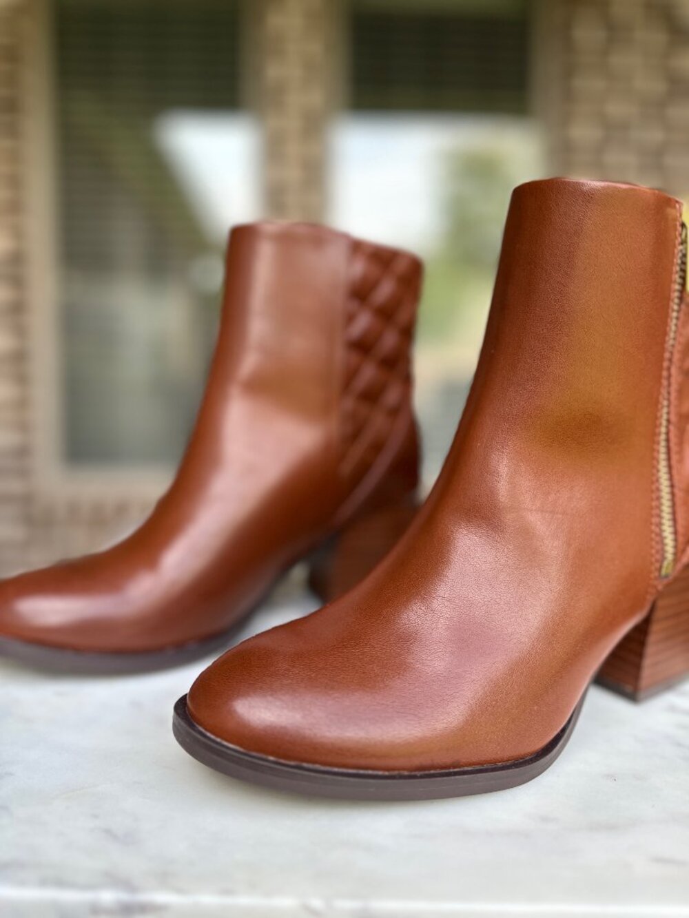 Baretraps Dineen Block Heel Booties Rusty British Brown Cognac Women Size 6M NEW